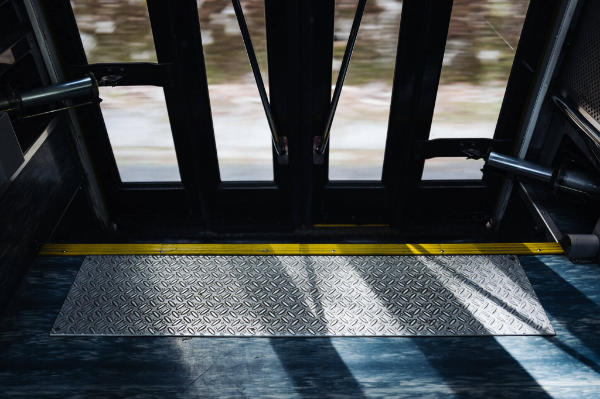 The entrance to a bus